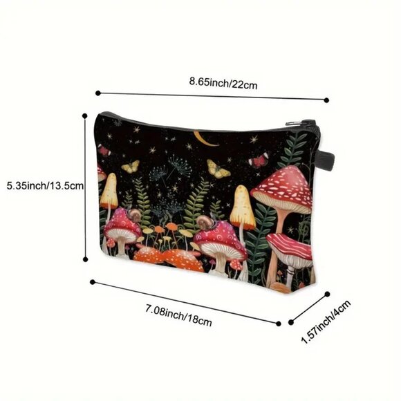 Green Mushroom Large Snail Lightweight Zippered Cosmetic Makeup Bag Double Sided - Picture 2 of 2